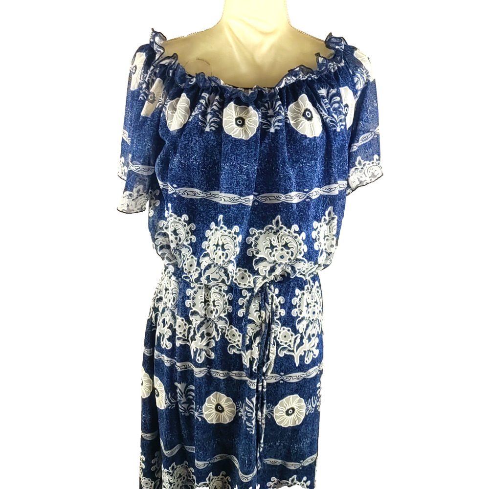 Frank Lyman Women's Sun Dress Size 8 Blue White Over Lay Maxi Dress - Picture 2 of 8